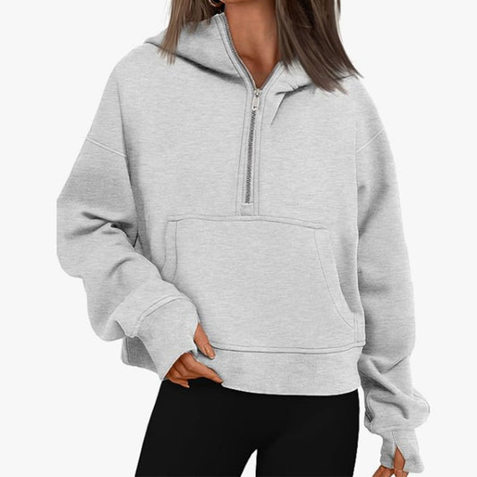 Long Sleeve Loose Hooded Zipper Sweater