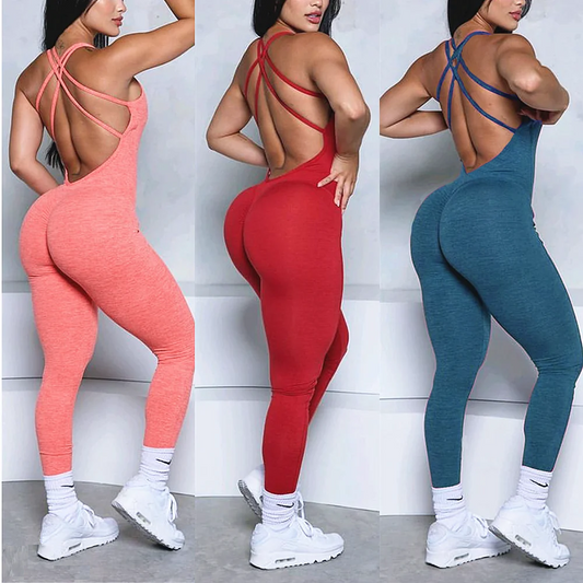 Pad Cross Back Lycra Fitness Jumpsuit