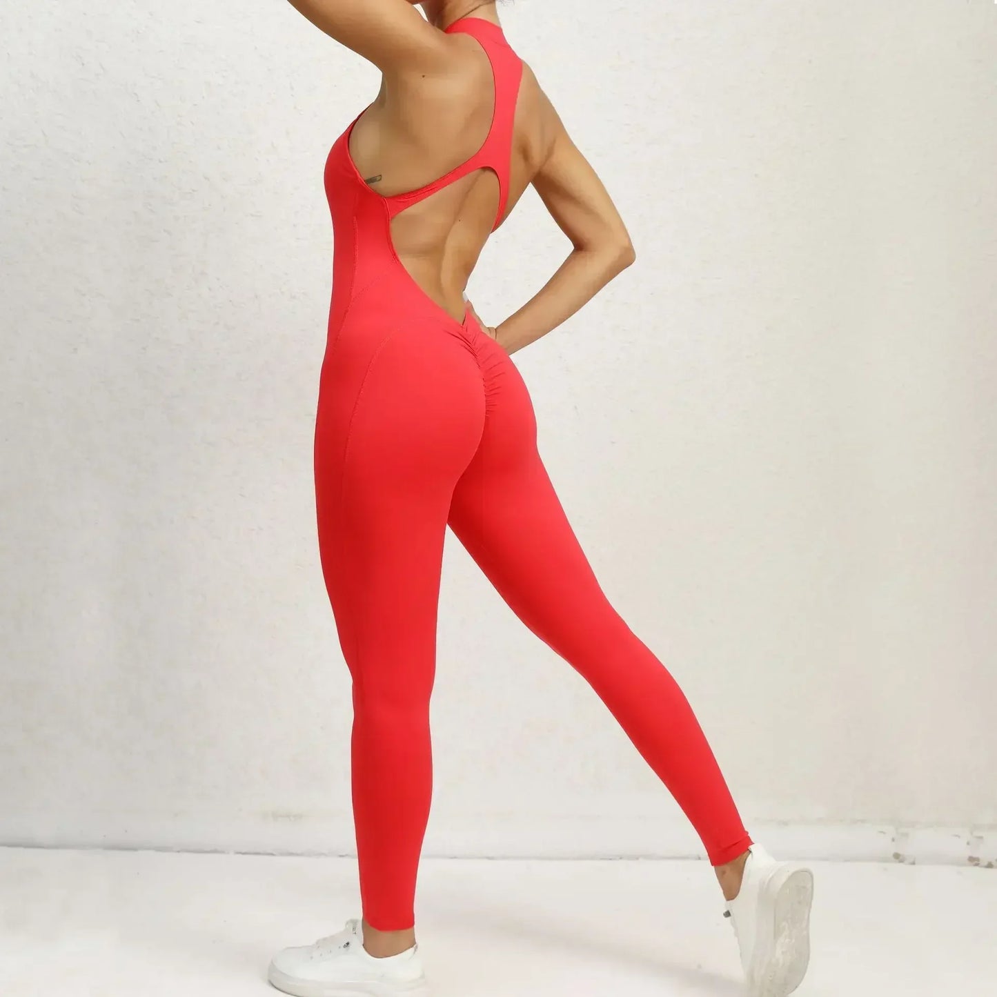 Hollow Back Zippered Sport Jumpsuit