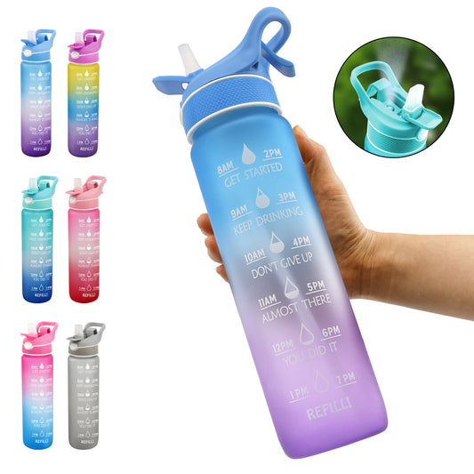 1000ML Plastic Water Bottle with Cover Straw